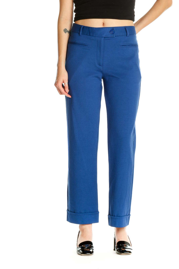 Blue Solid All Day Wear Trousers