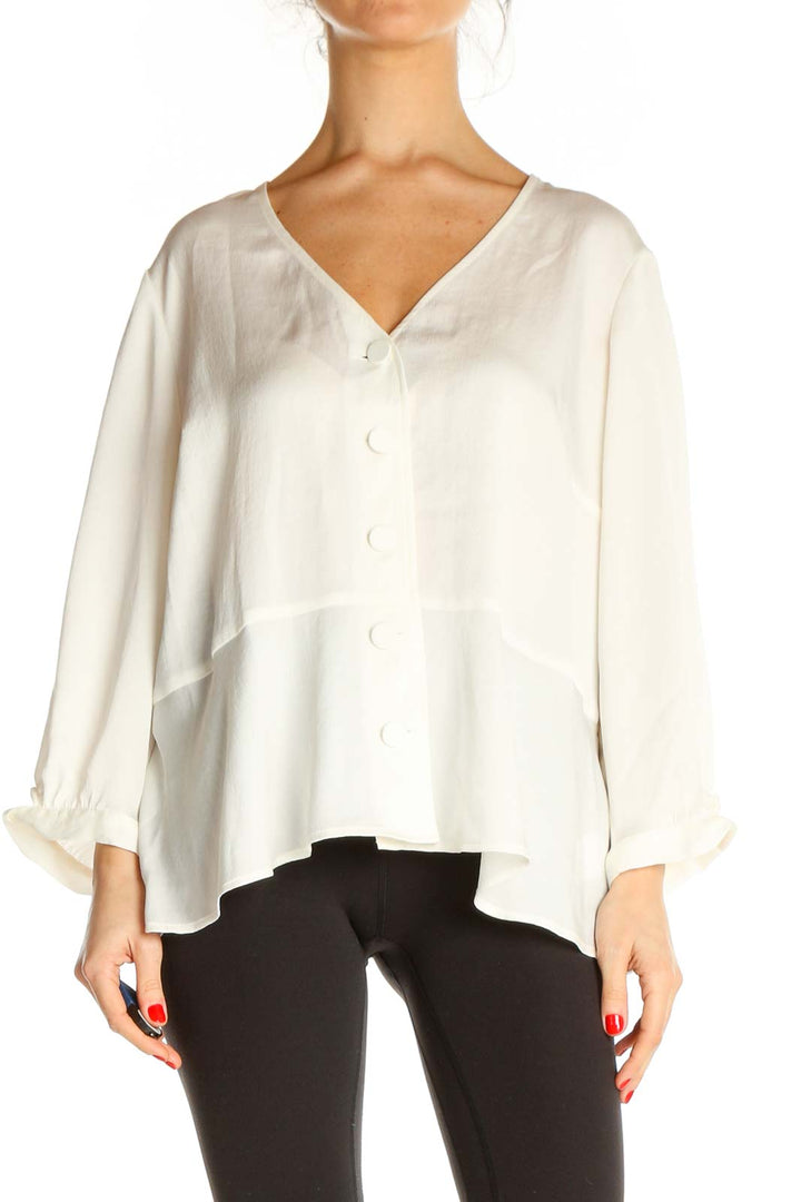 Beige Solid Retro Blouse