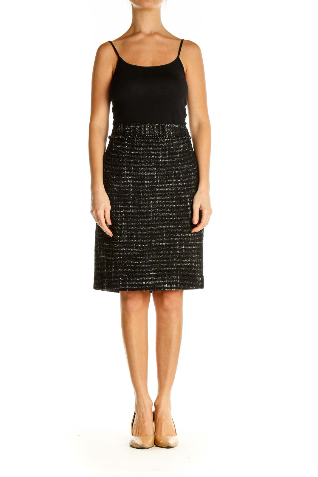 Black Printed Brunch A-Line Skirt