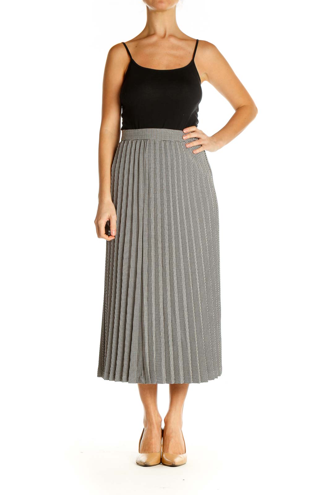 Gray Textured All Day Wear Pleated Skirt