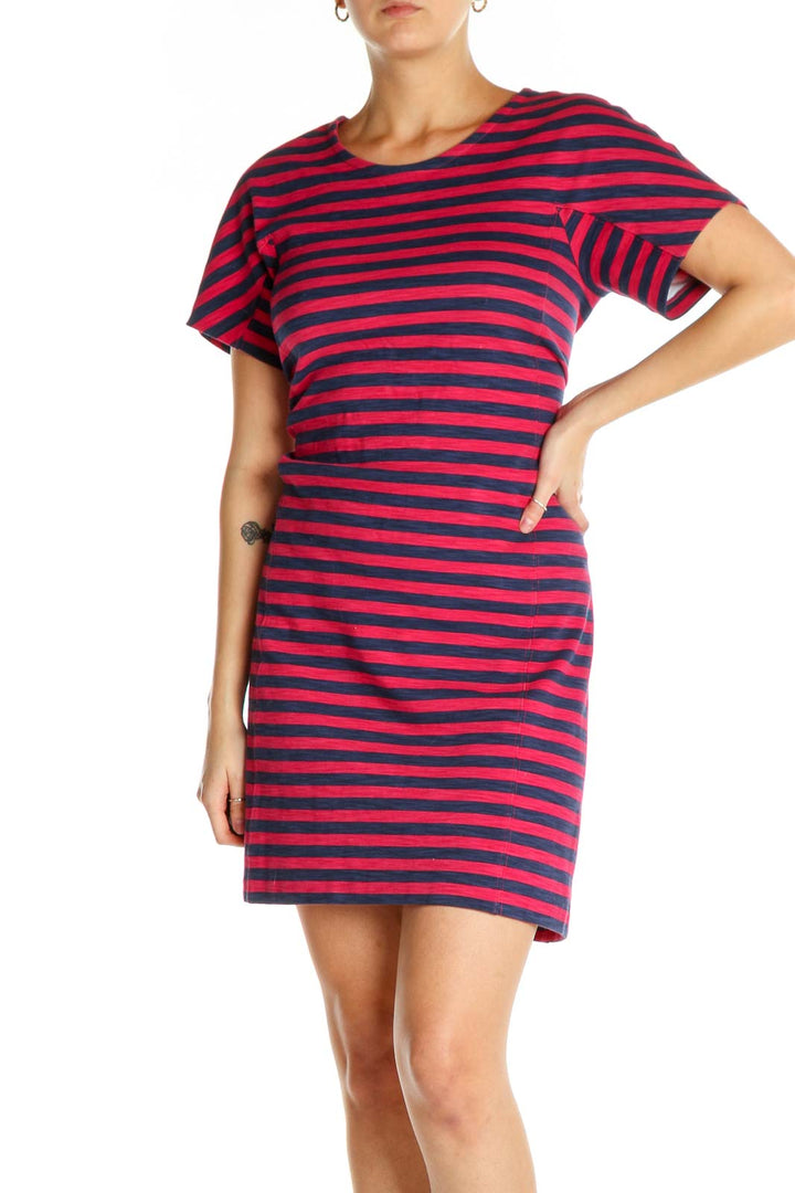 Pink Striped Classic Sheath Dress