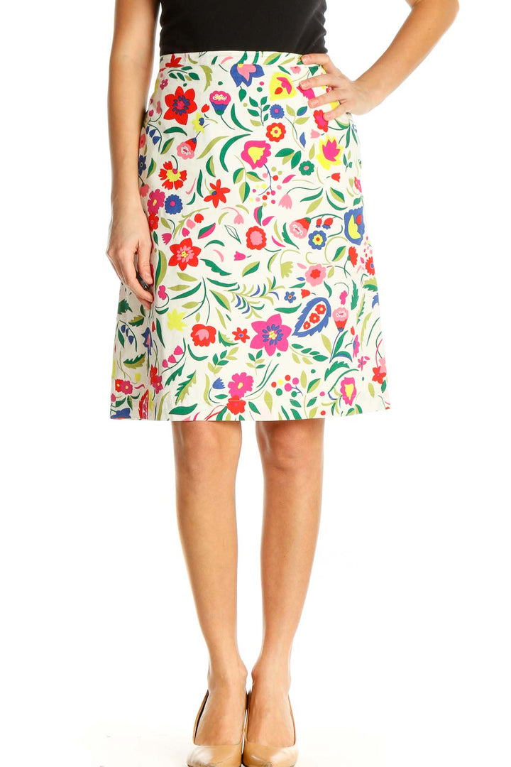 White Printed Chic A-Line Skirt