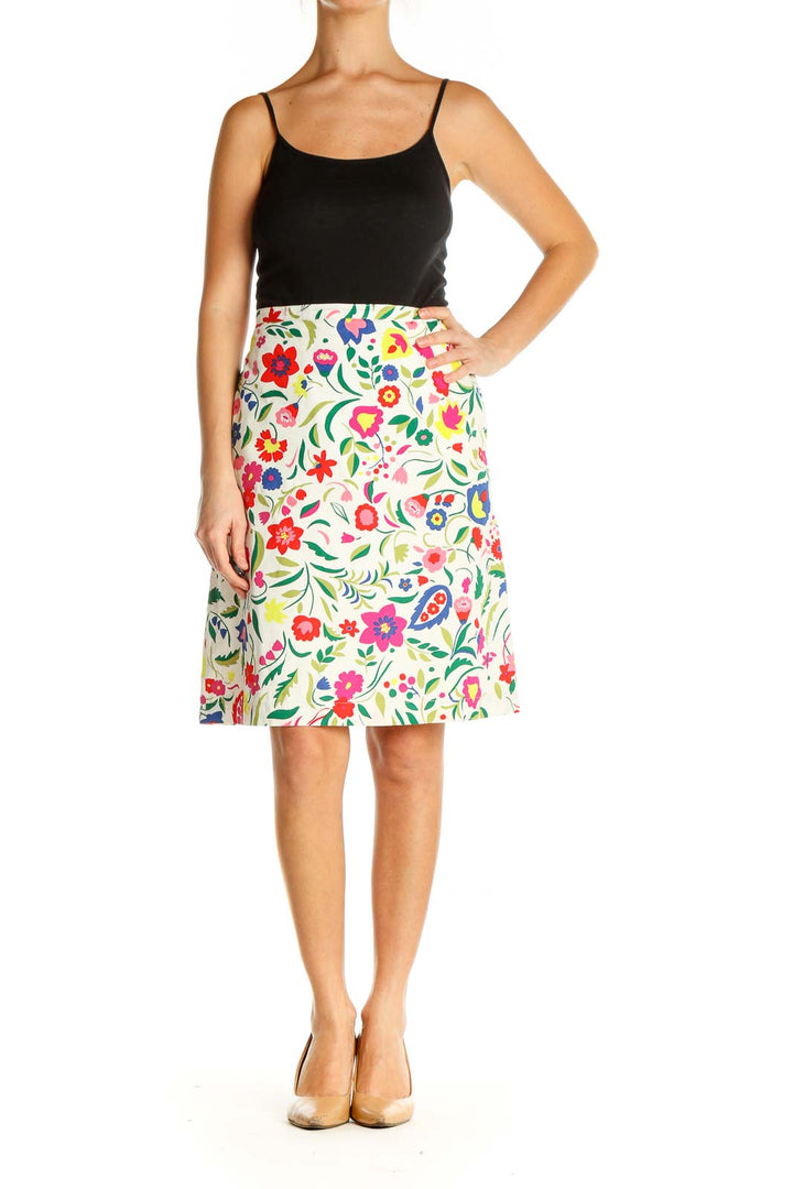 White Printed Chic A-Line Skirt