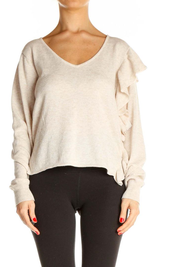 Beige Solid All Day Wear Sweater