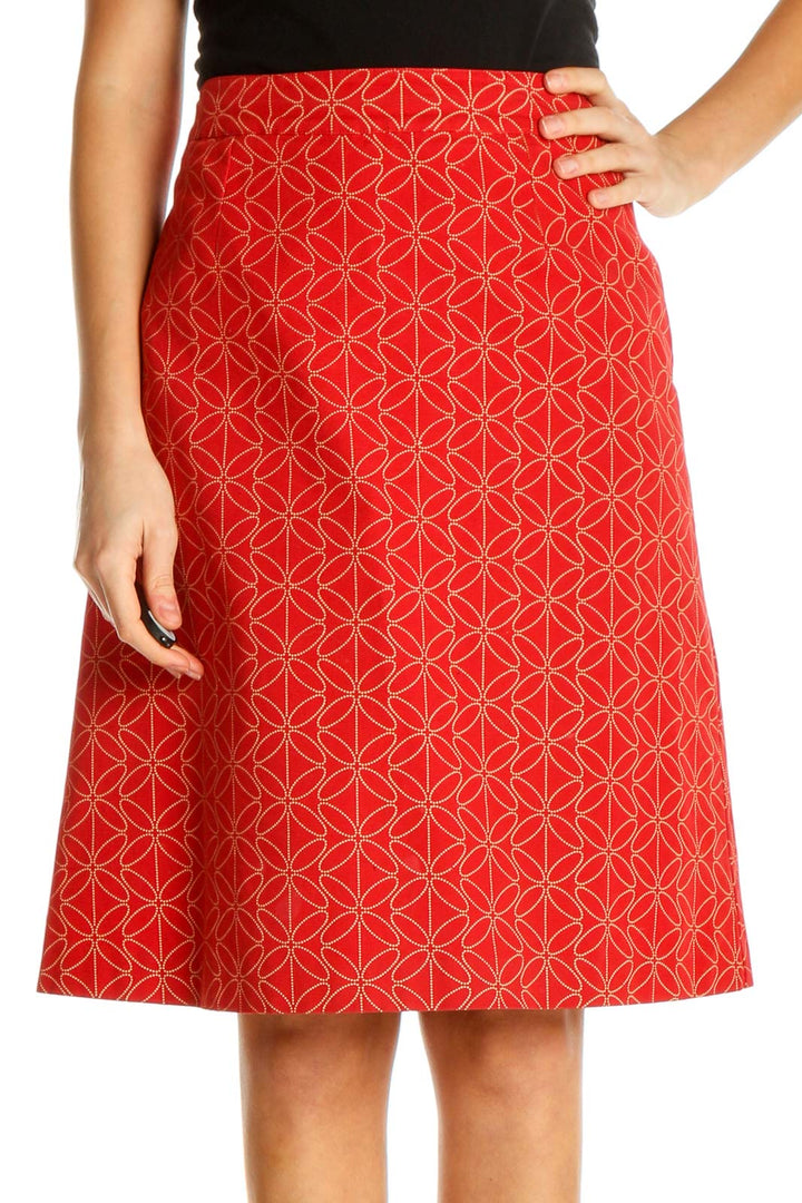 Red Printed All Day Wear A-Line Skirt