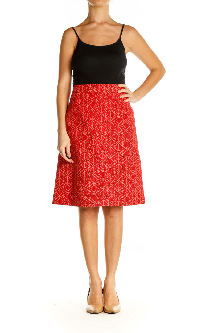 Red Printed All Day Wear A-Line Skirt