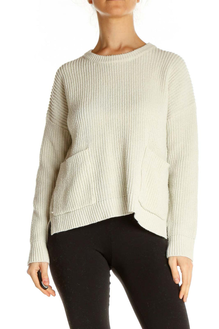 Beige Textured All Day Wear Sweater