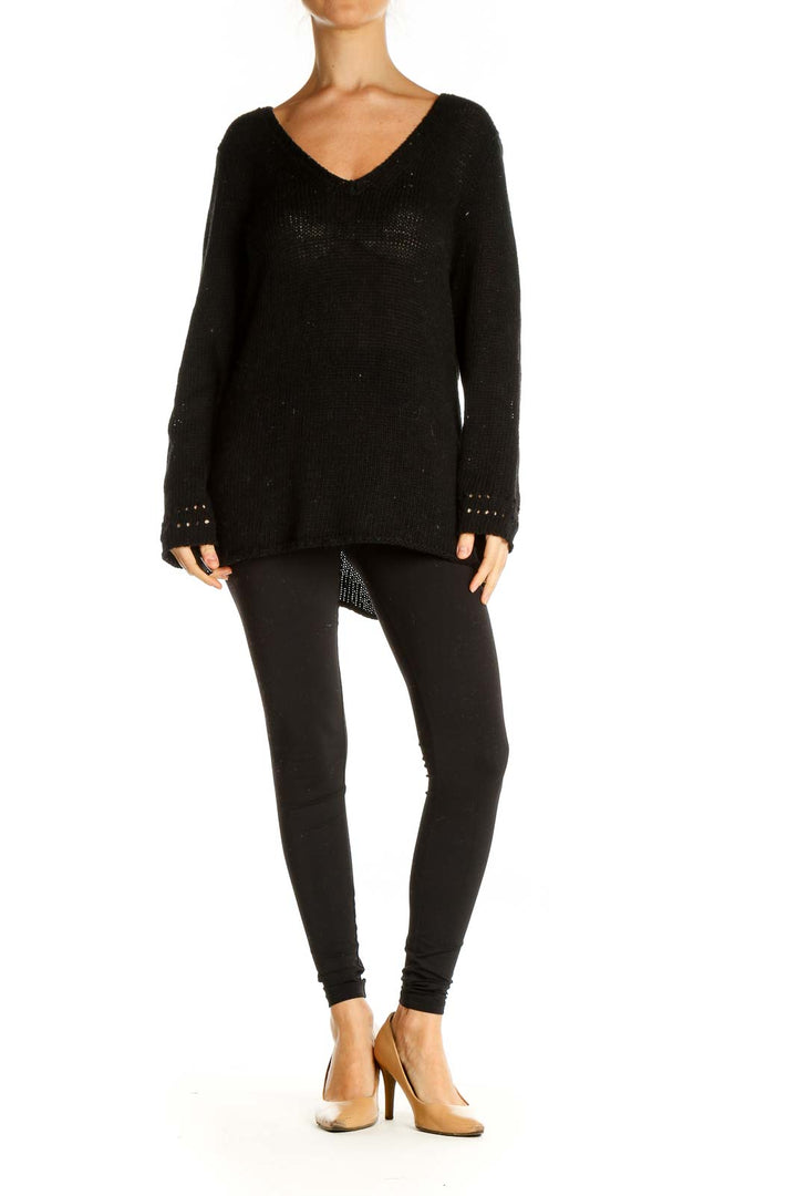 Black Solid All Day Wear Sweater