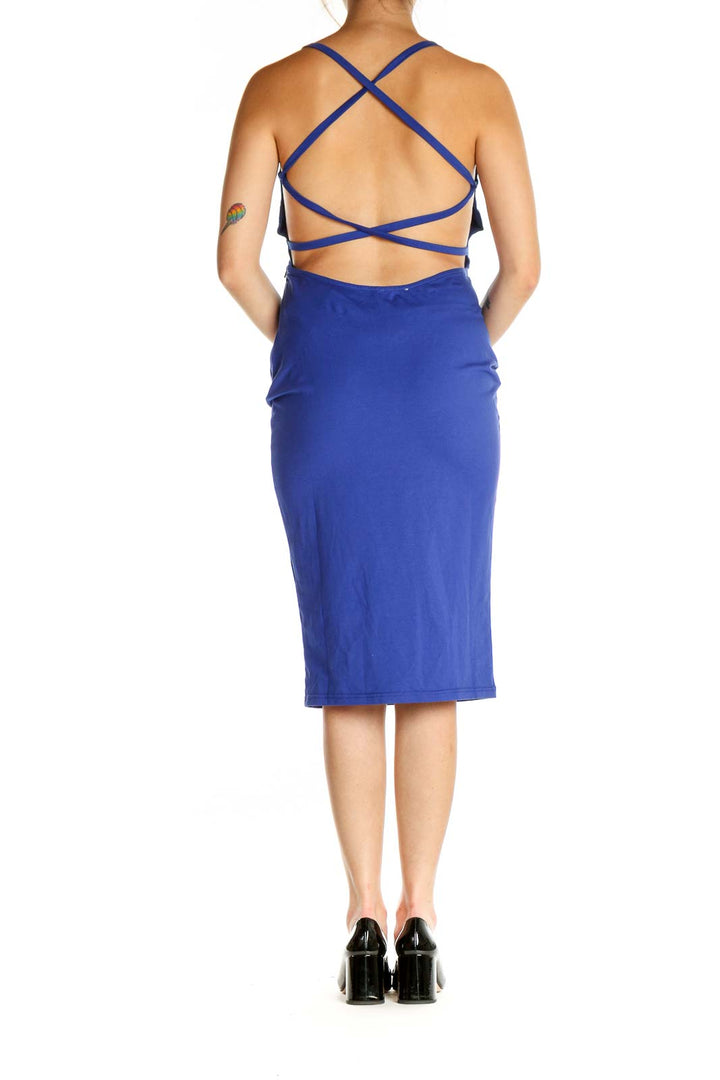 Blue Solid Classic Sheath Dress