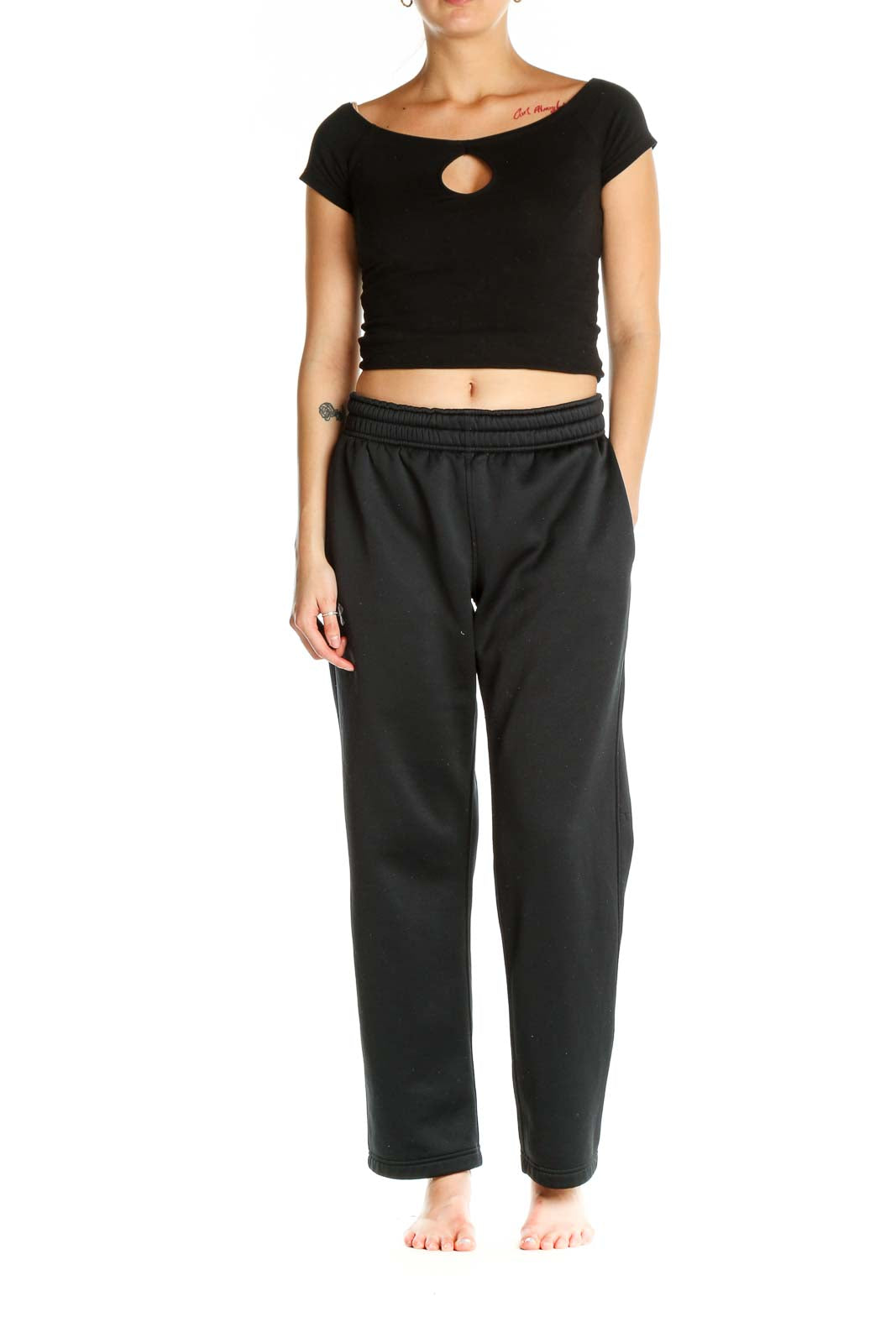 Black Solid Activewear Sweatpants