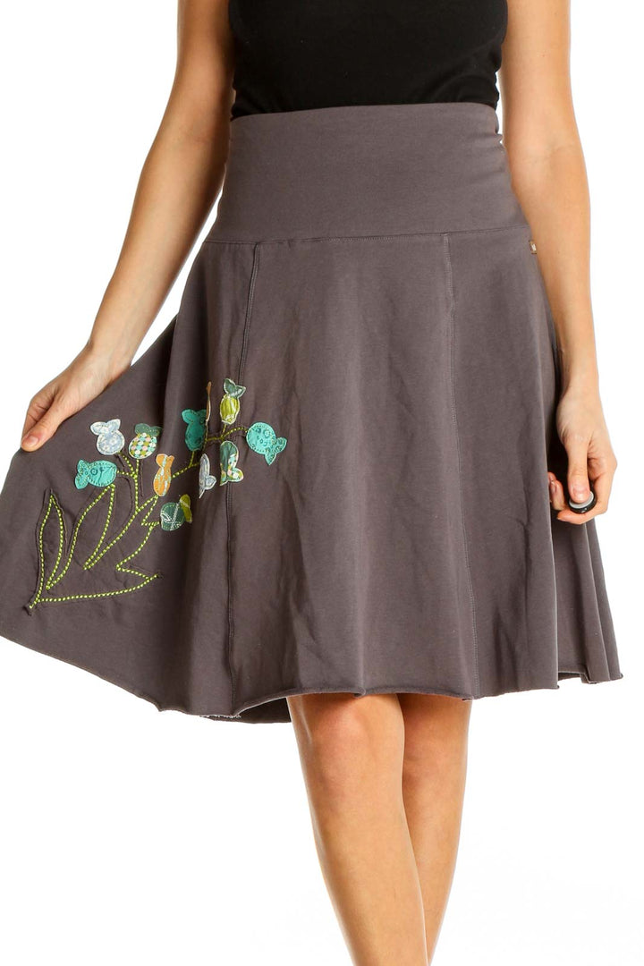 Gray Textured Chic Flared Skirt