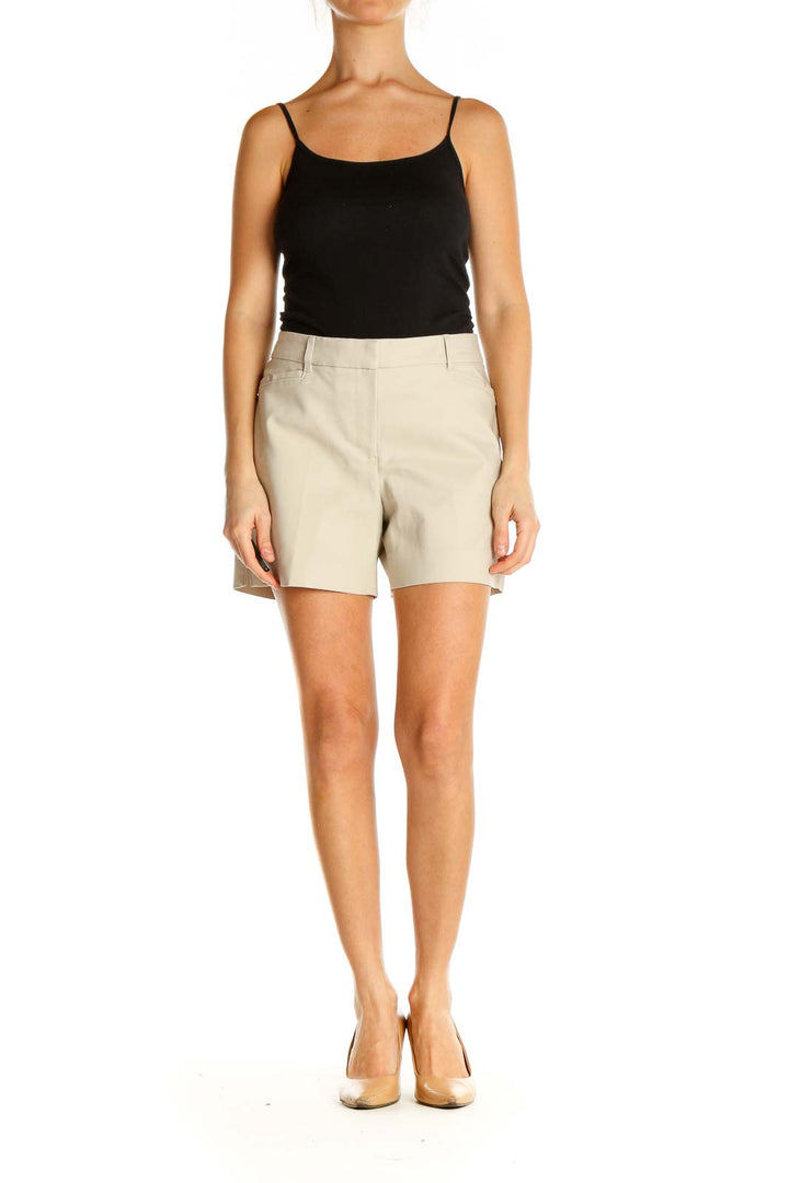 Beige Solid Casual Shorts