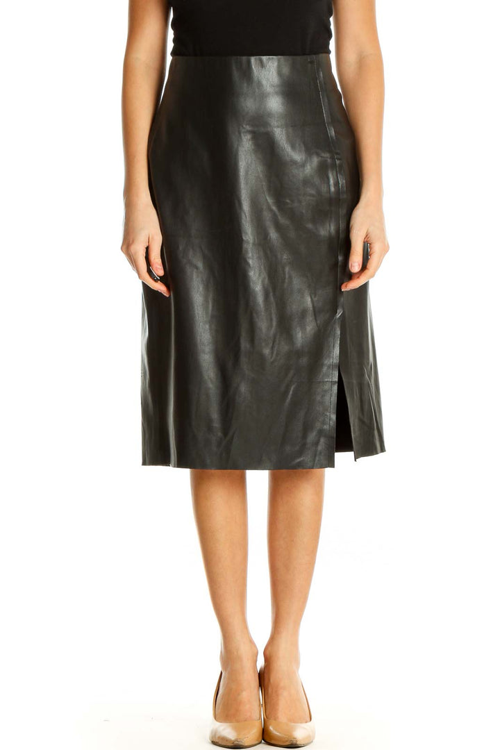 Green Solid Retro A-Line Skirt