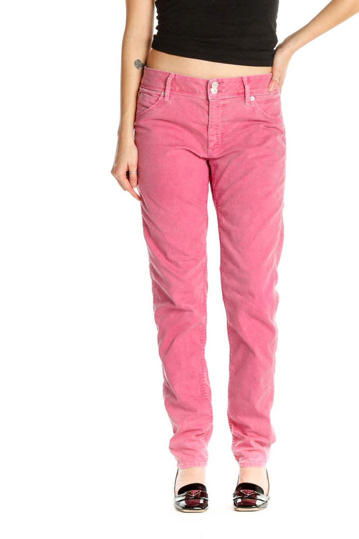 Pink Solid Casual Trousers