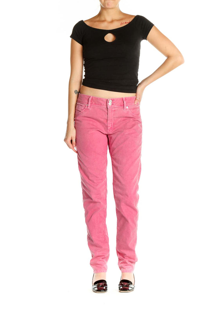 Pink Solid Casual Trousers