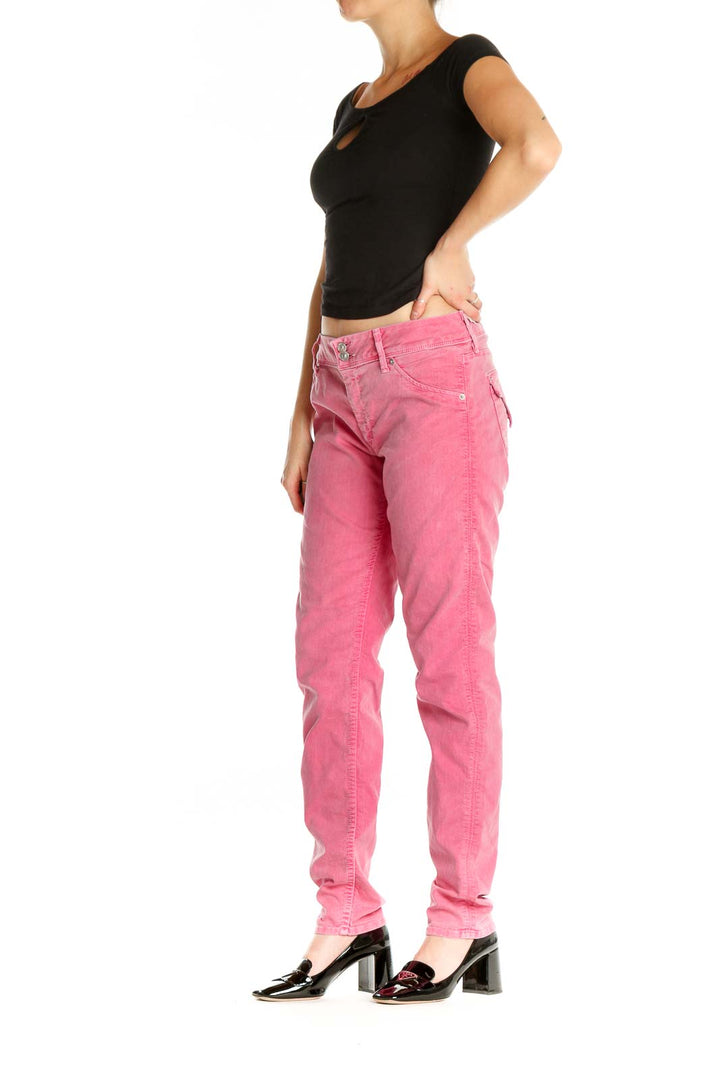 Pink Solid Casual Trousers