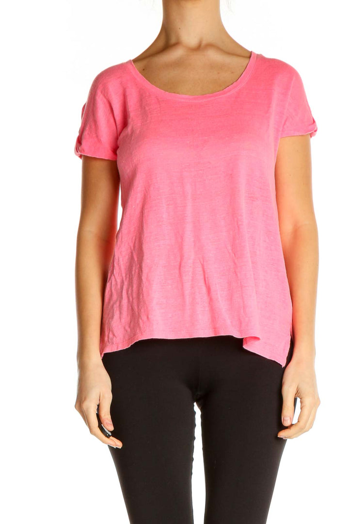 Pink Solid Casual T-Shirt