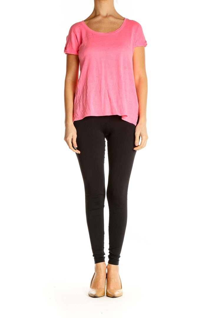 Pink Solid Casual T-Shirt