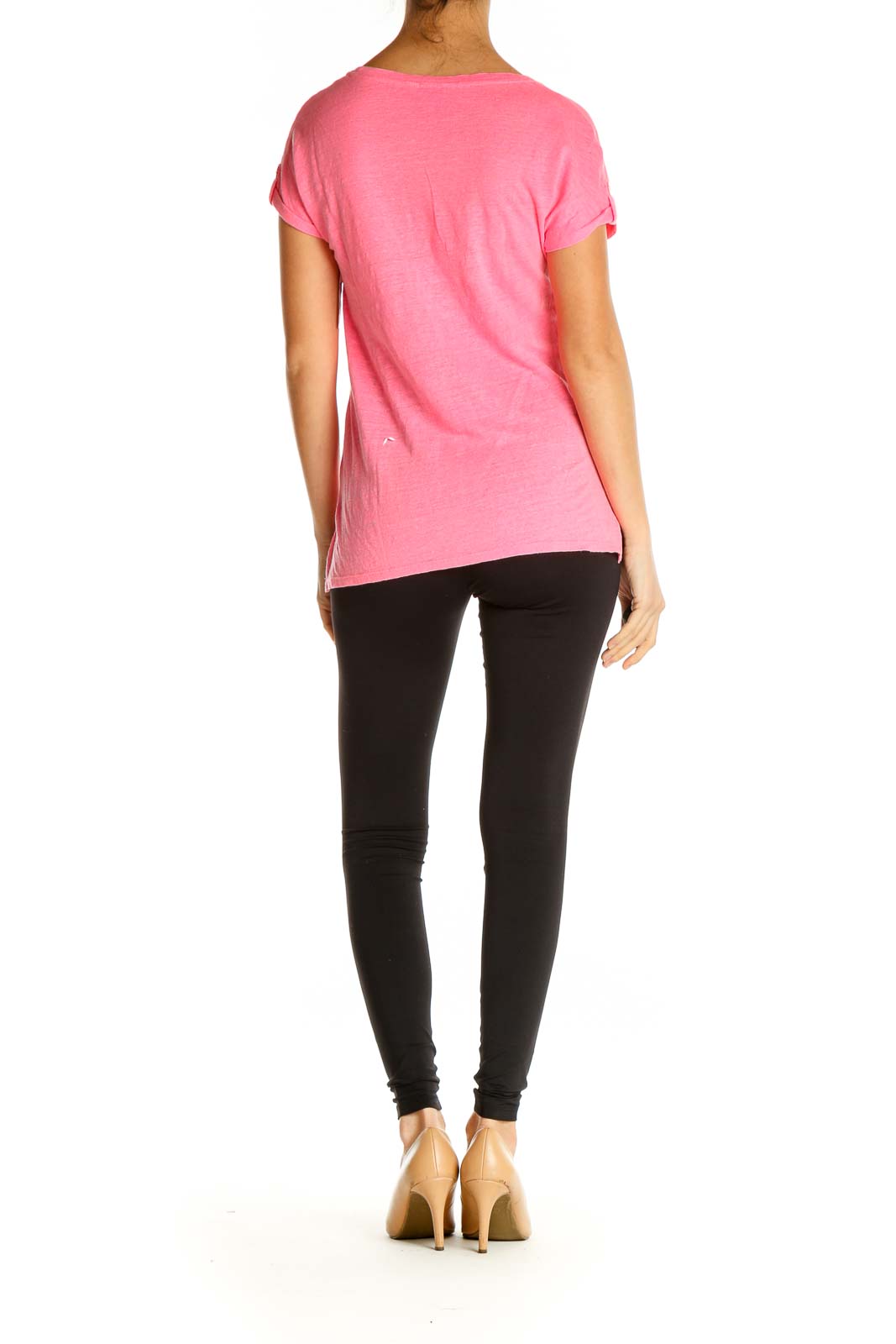 Pink Solid Casual T-Shirt