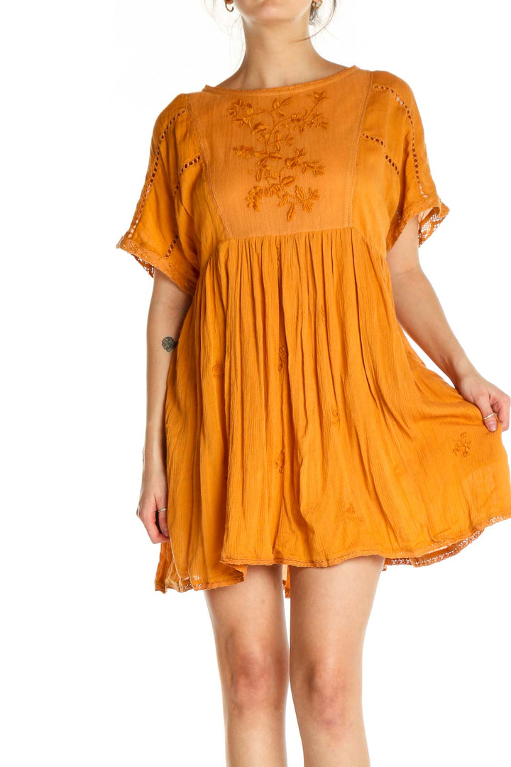 Orange Solid Holiday Fit & Flare Dress