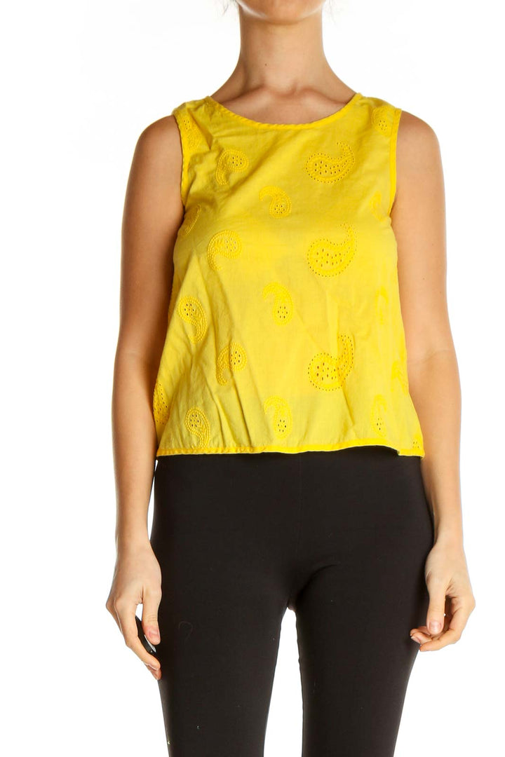 Yellow Solid Casual Tank Top