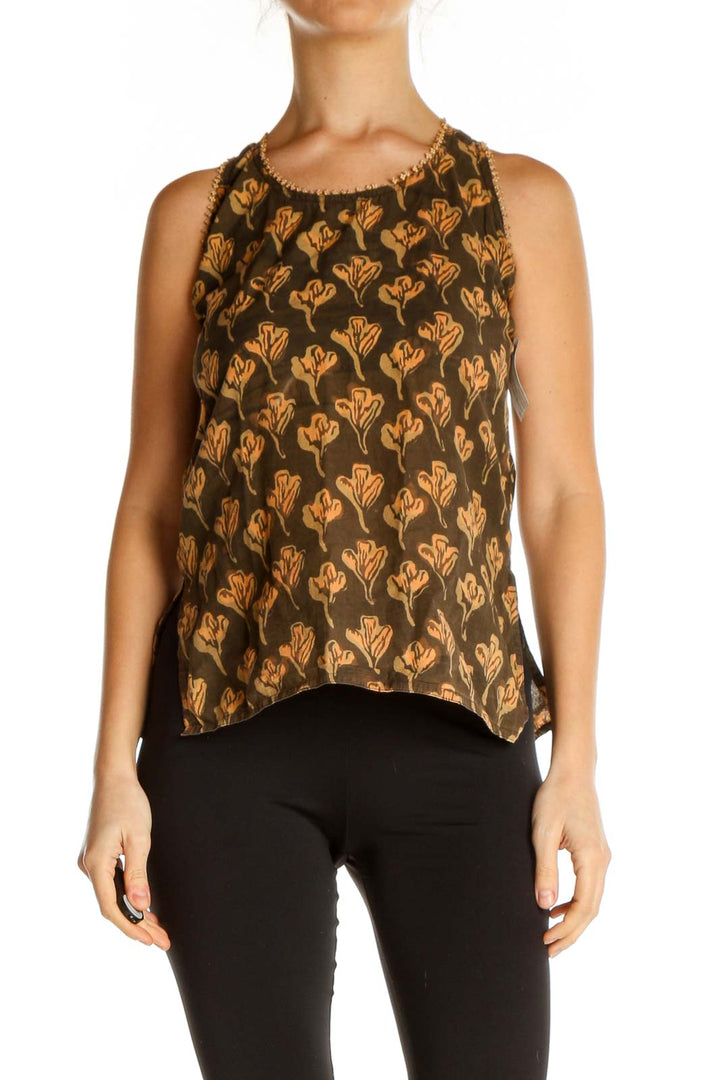 Brown Floral Print Casual Tank Top