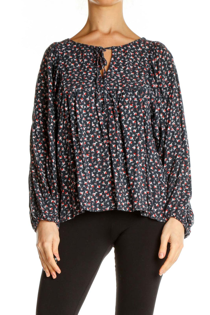 Blue Floral Print All Day Wear Blouse