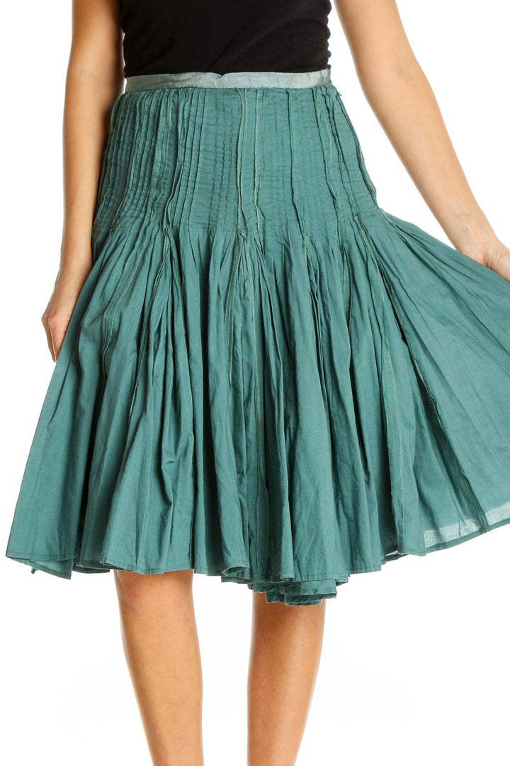 Green Textured Chic Flared Skirt