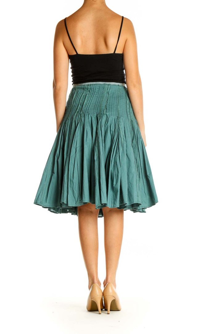 Green Textured Chic Flared Skirt