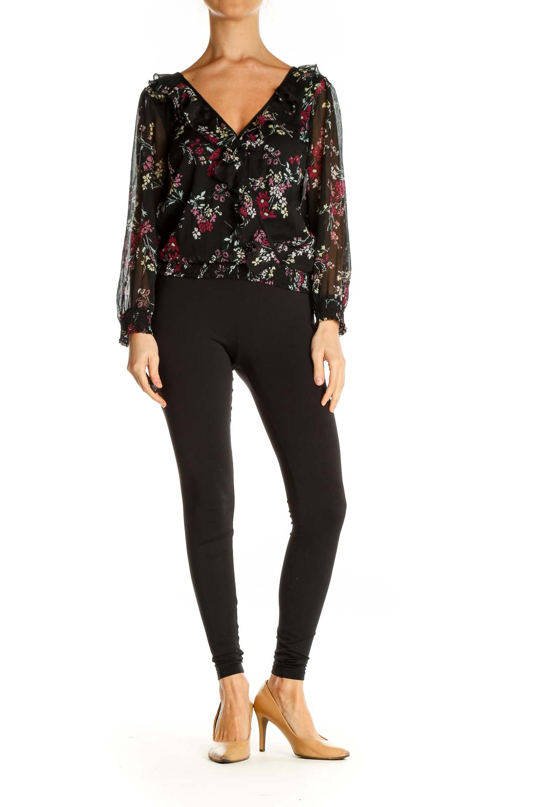 Black Floral Print Brunch Blouse