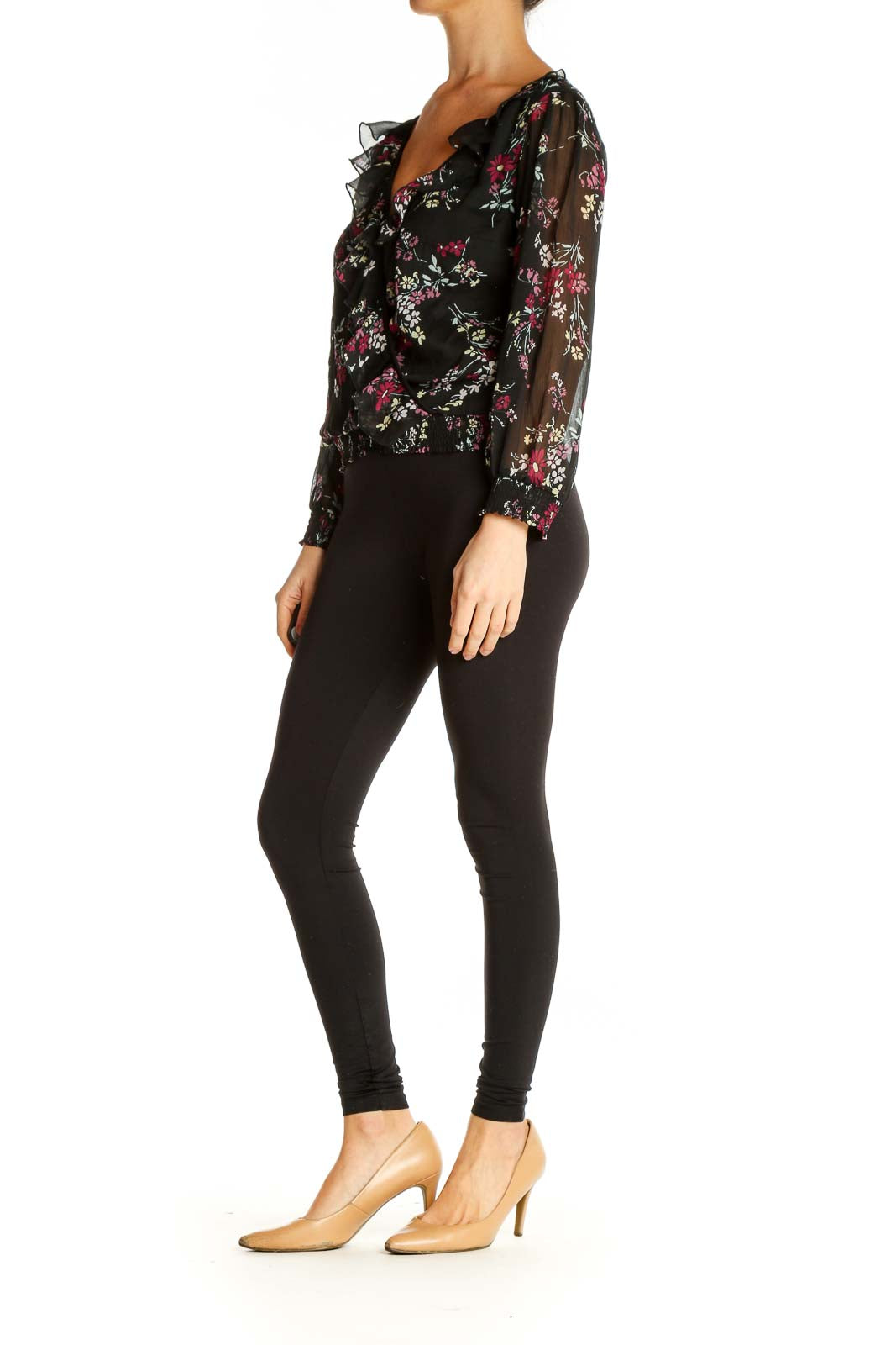 Black Floral Print Brunch Blouse