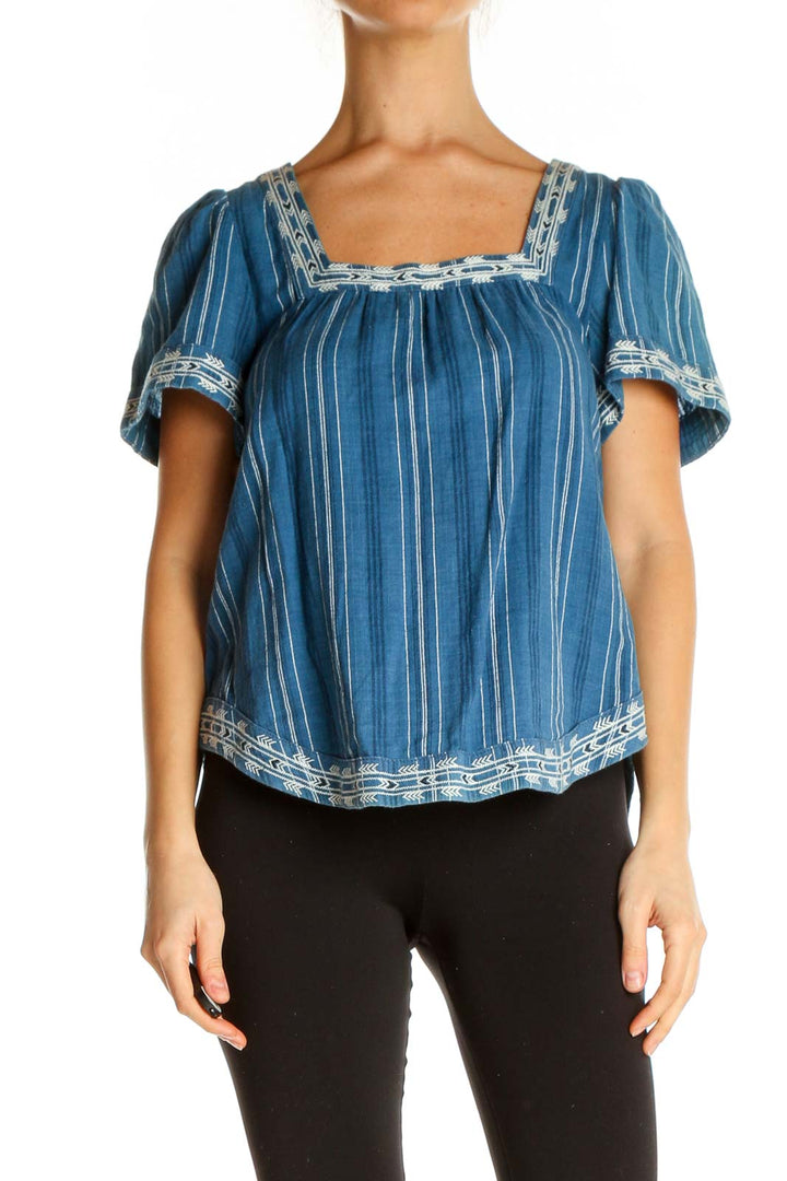 Blue Solid Bohemian Blouse