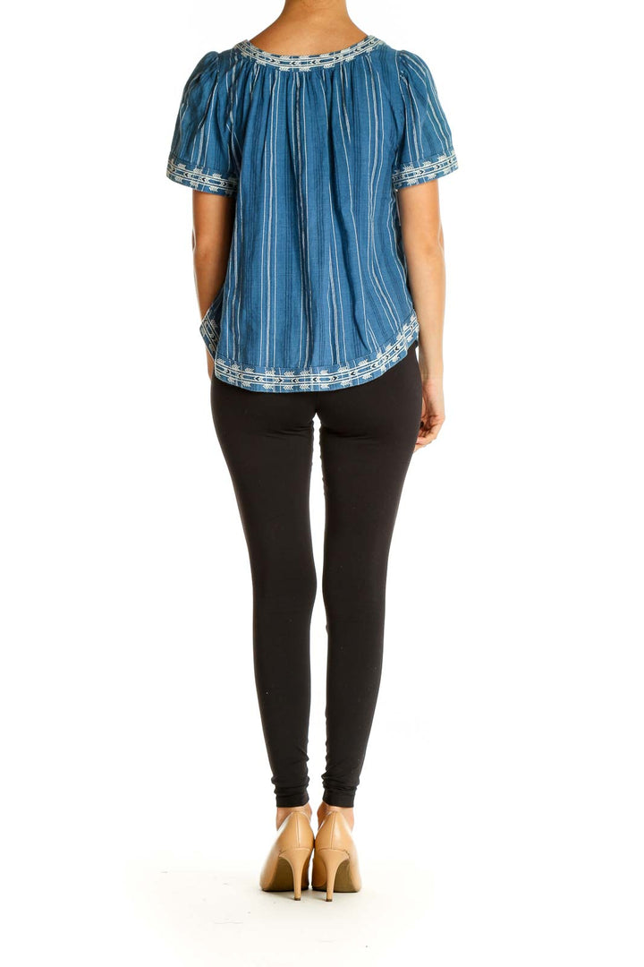 Blue Solid Bohemian Blouse