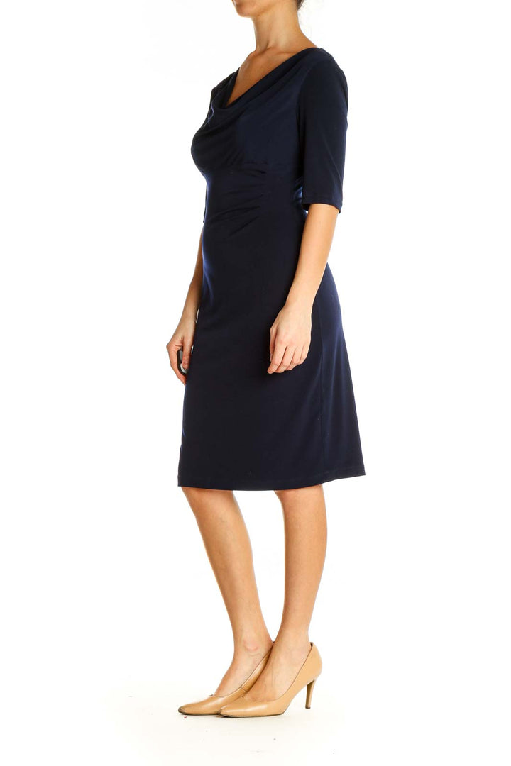 Blue Solid Classic Sheath Dress