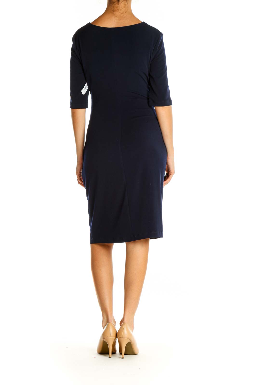 Blue Solid Classic Sheath Dress