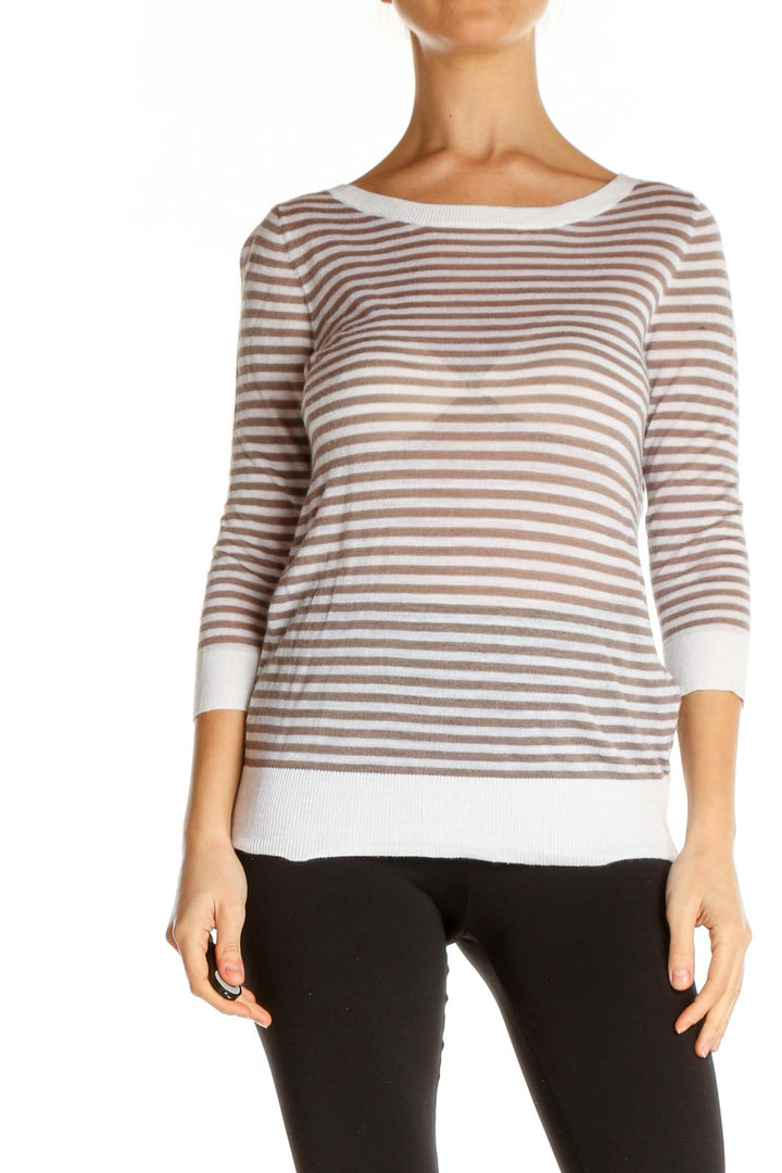 White Striped All Day Wear T-Shirt