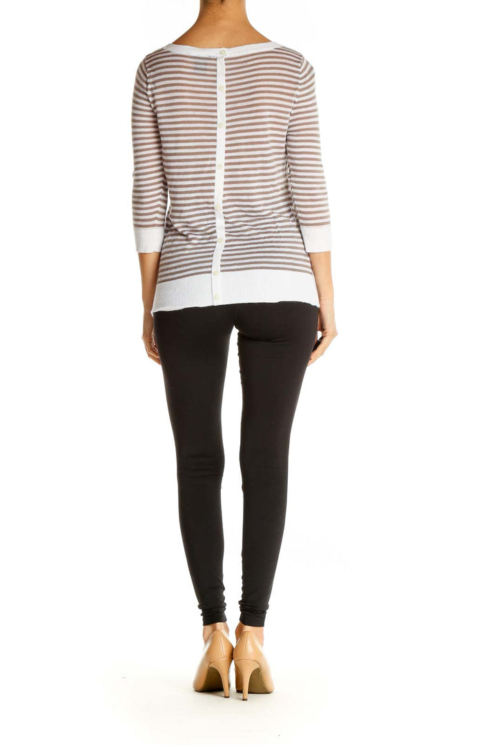 White Striped All Day Wear T-Shirt