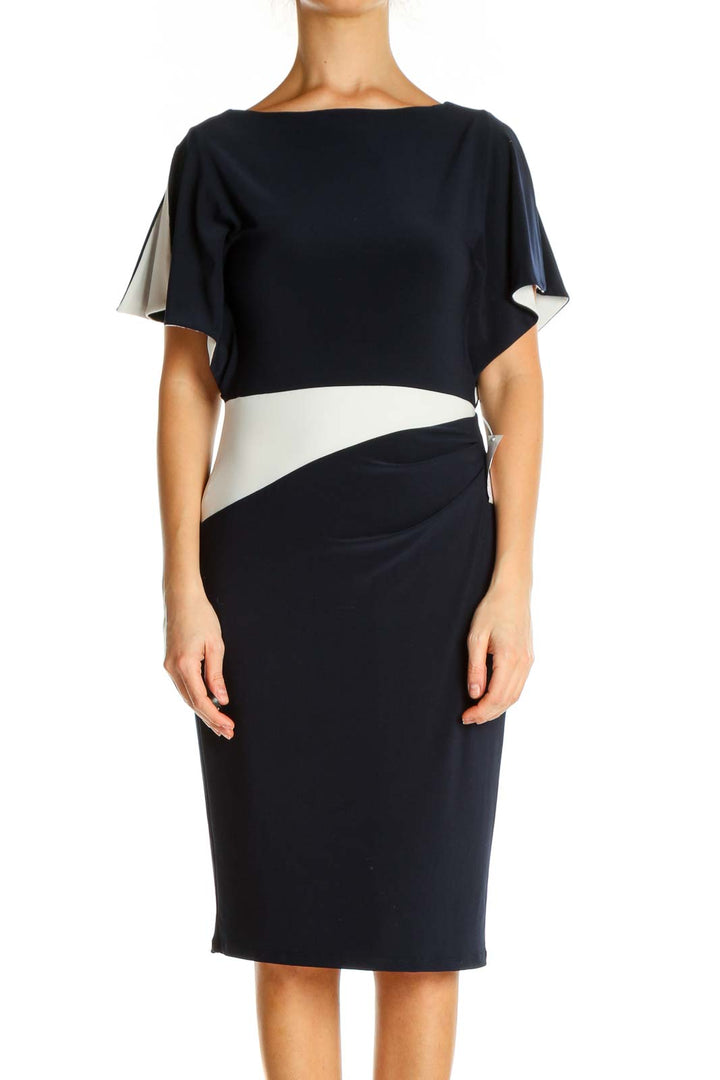 Blue Solid Day Sheath Dress