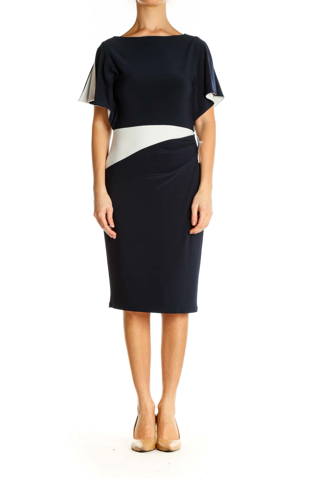 Blue Solid Day Sheath Dress