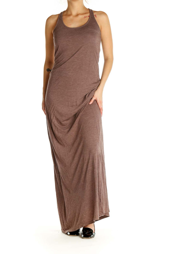 Brown Solid Classic Column Dress