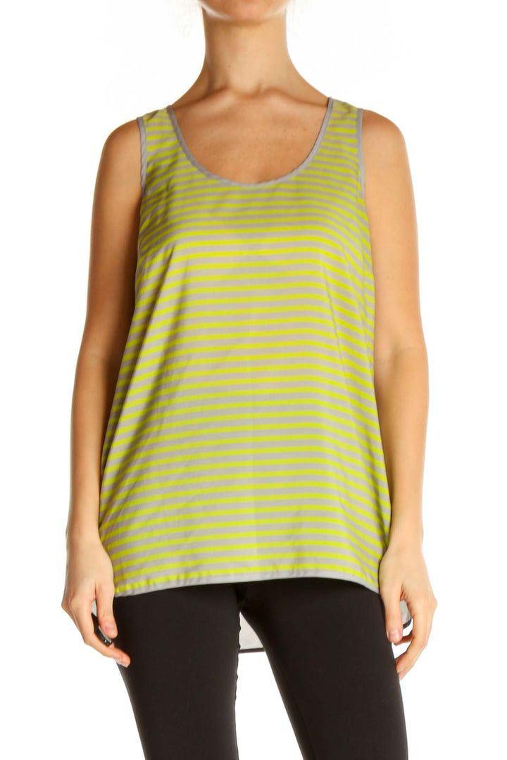 Green Striped Casual Tank Top