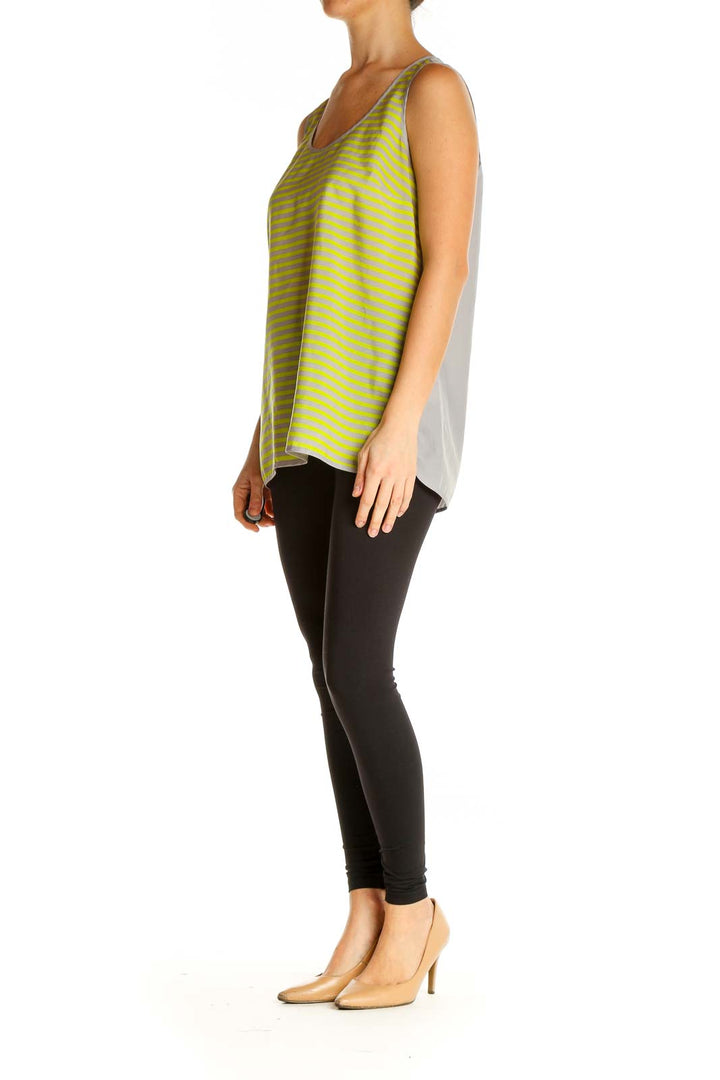 Green Striped Casual Tank Top