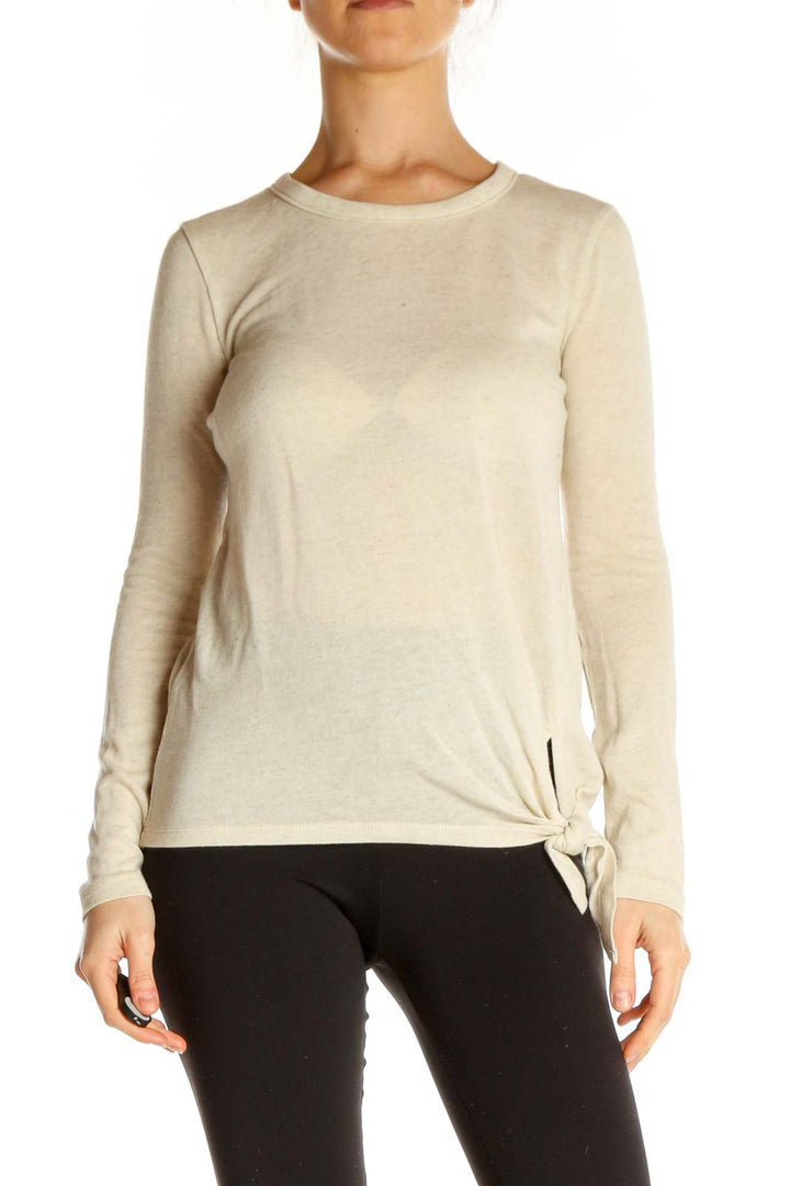 Beige Solid All Day Wear Sweater