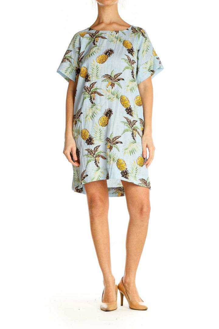 Blue Tropical Print Retro Shift Dress