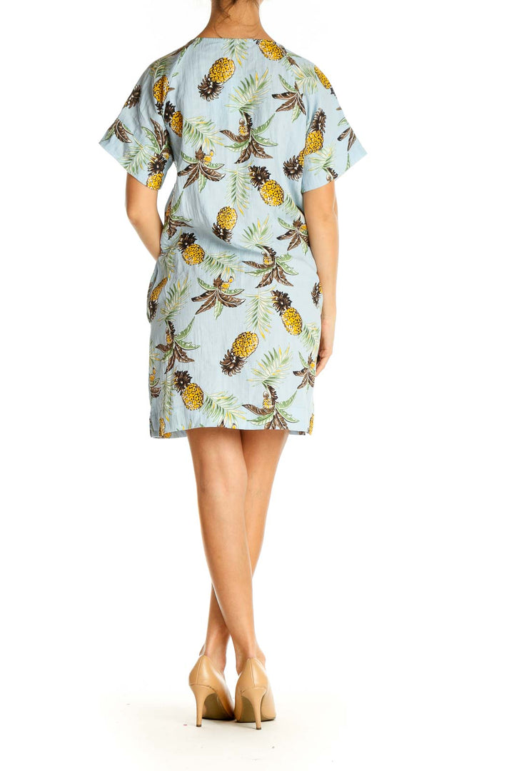 Blue Tropical Print Retro Shift Dress