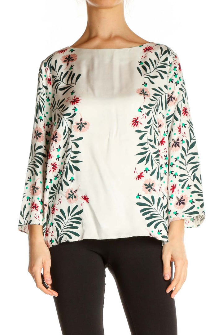 Beige Floral Print Brunch Blouse