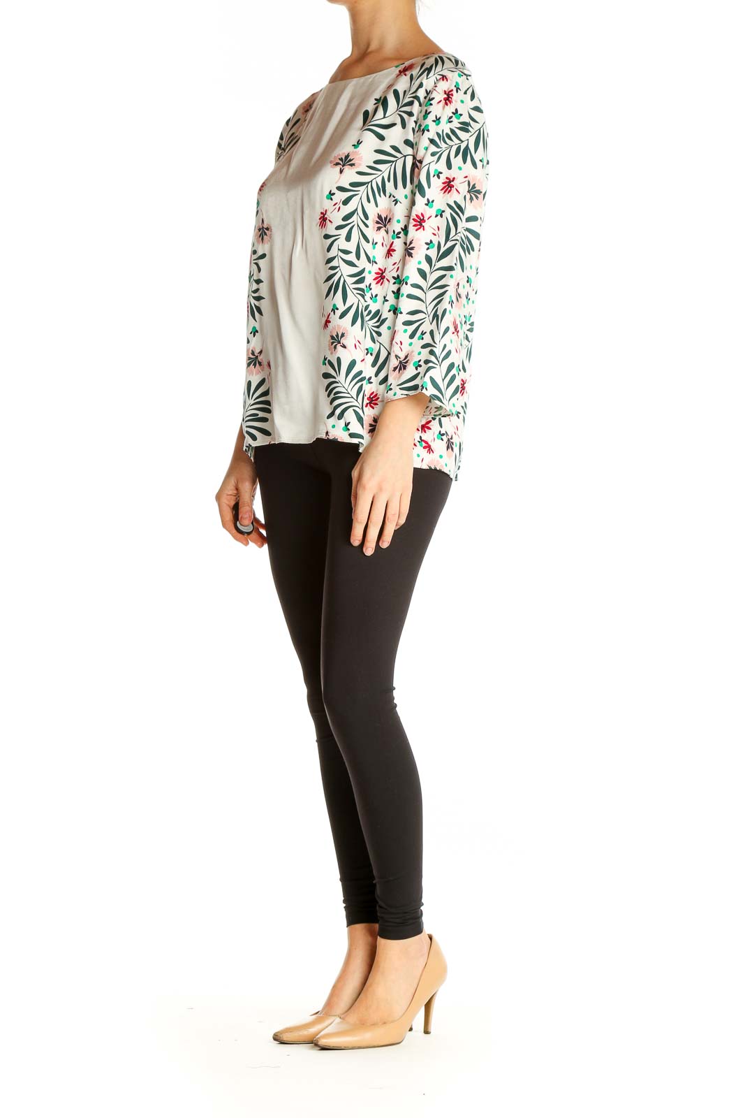 Beige Floral Print Brunch Blouse