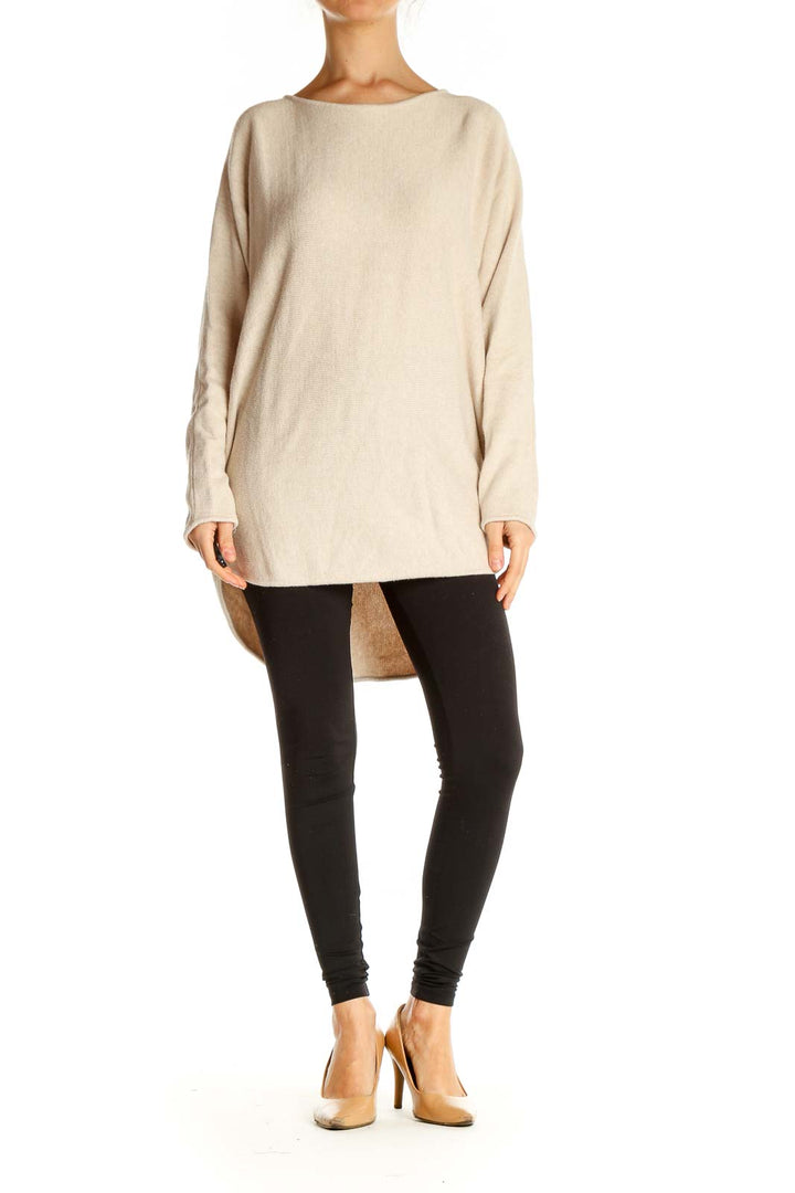 Beige Solid All Day Wear Sweater