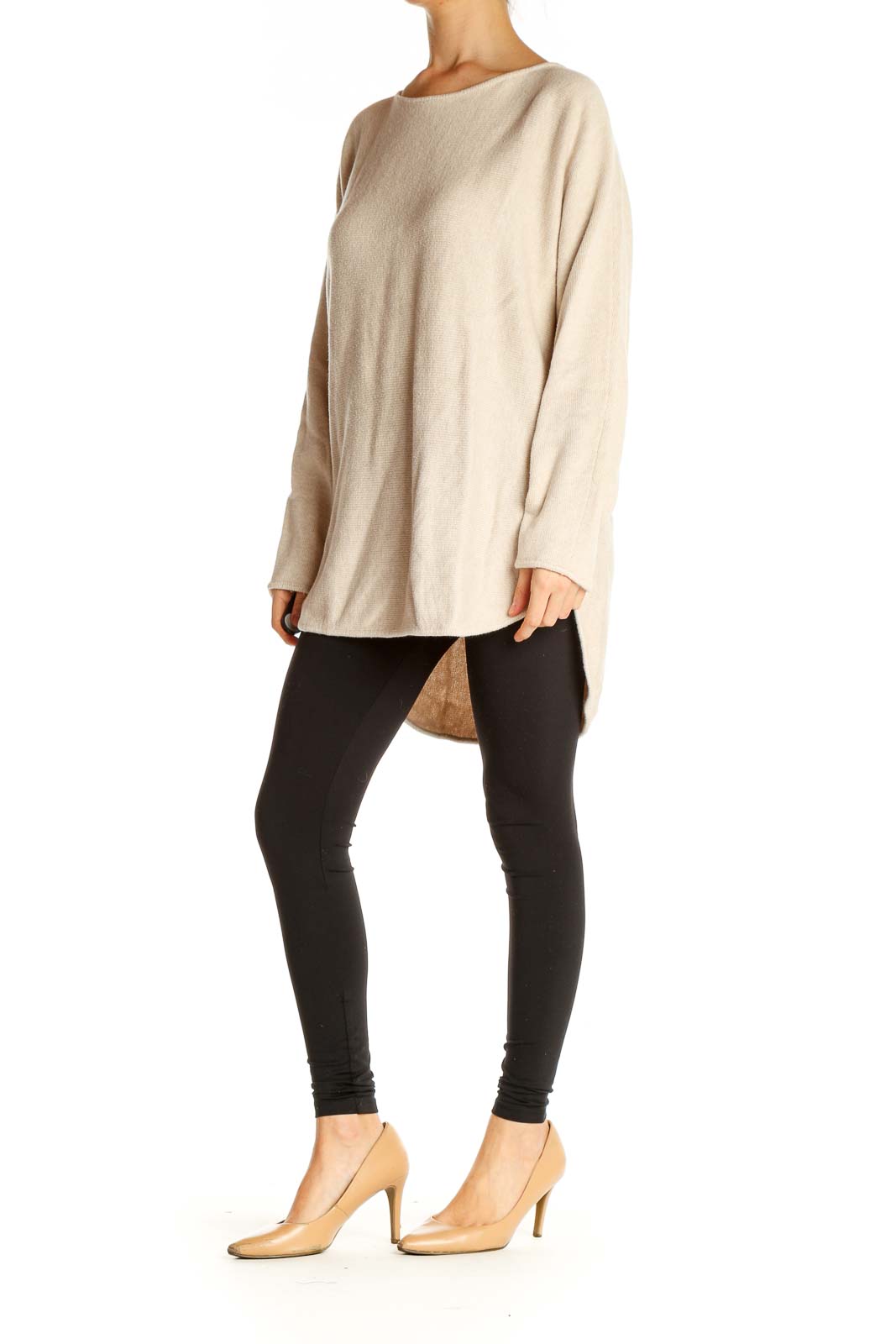 Beige Solid All Day Wear Sweater