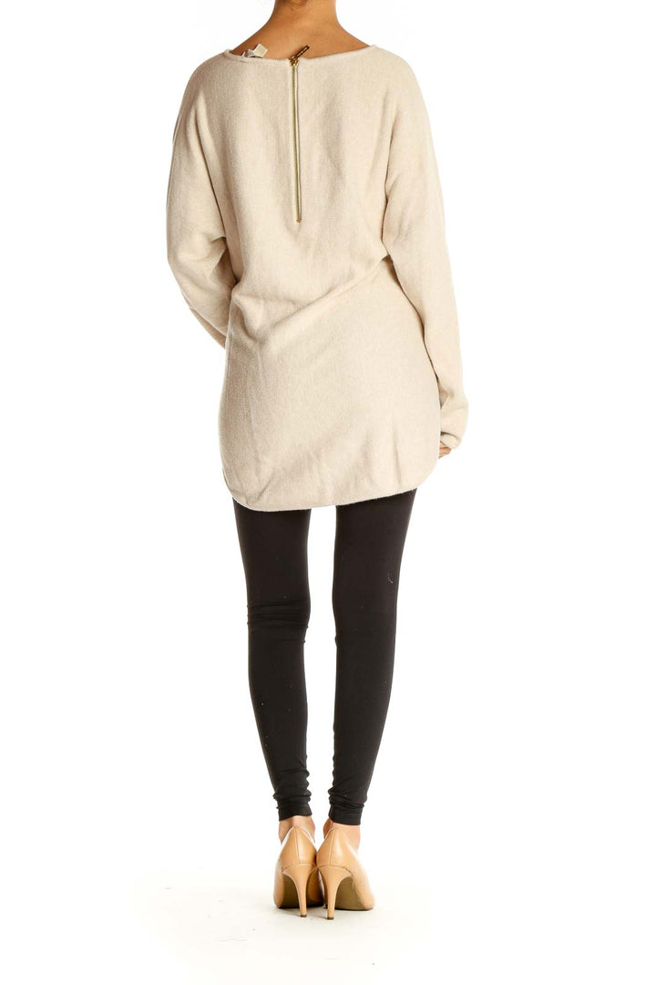 Beige Solid All Day Wear Sweater